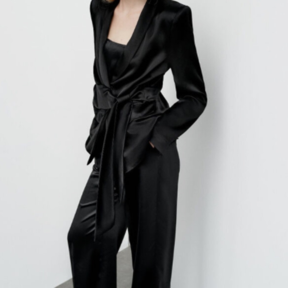 Zara Black Satin Effect Jacket Size Medium NWT